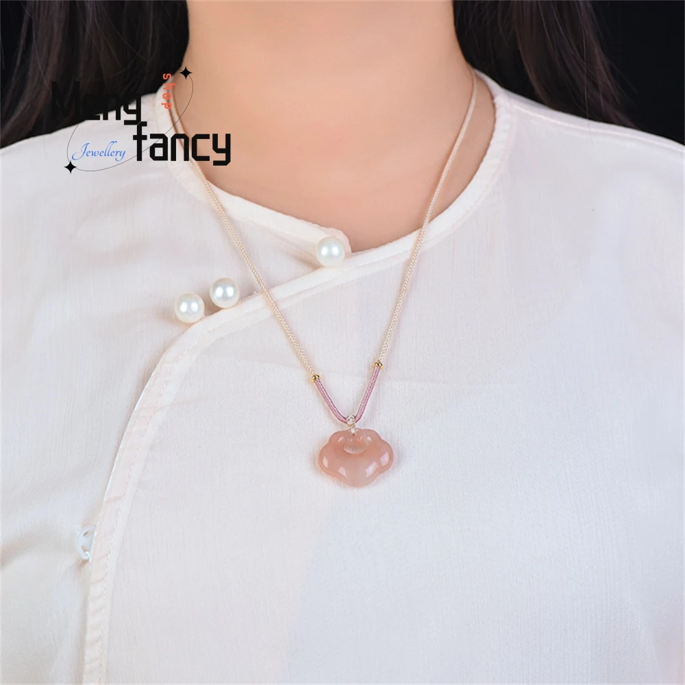 Exquisite High-grade Natural Gold Wire Jade Peach Blossom Wine Ruyi Lock High-Grade Pendant Necklace Luxury Necklace