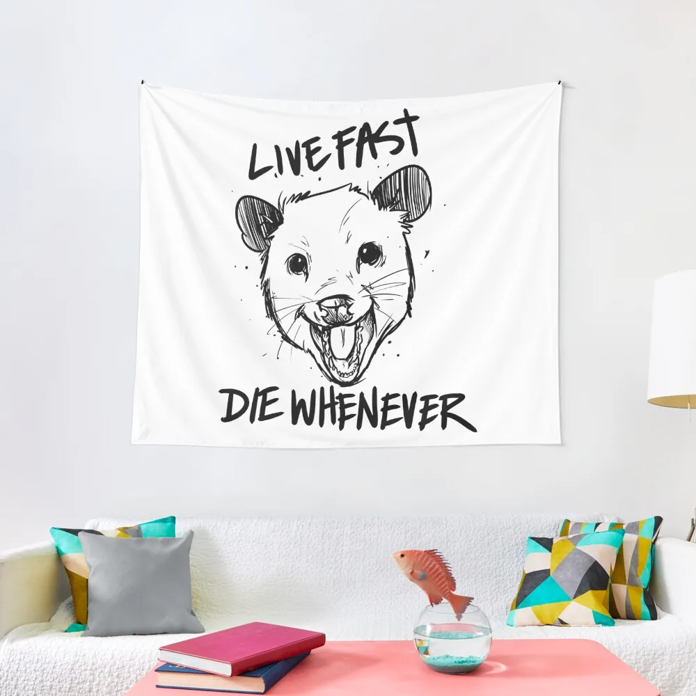 

Live Fast, Die Whenever - Possum Tapestry Kawaii Room Decor Carpet Wall Tapestry