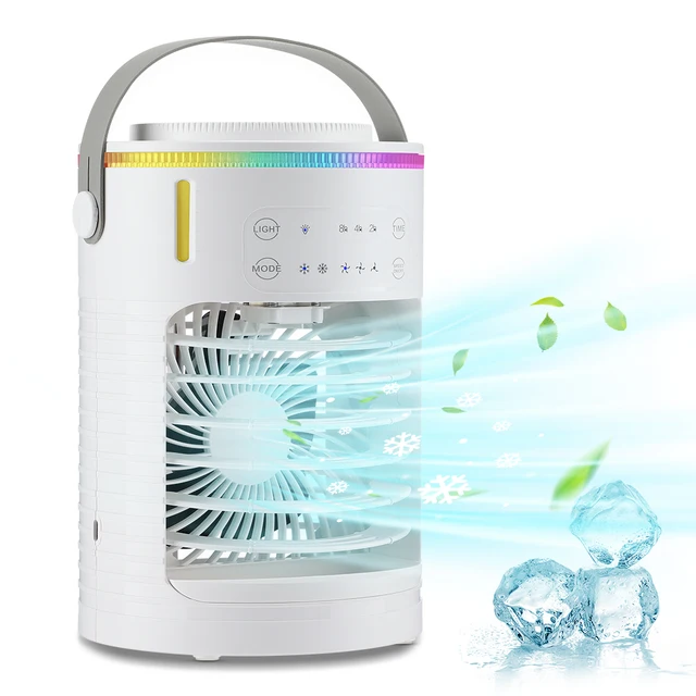 Climatiseur portable 3 vitesses USB mini avec 7 couleurs de lumière, ventilateur rafraîchisseur d'air, ventilateur de refroidissement par eau pour la maison et le bureau 1