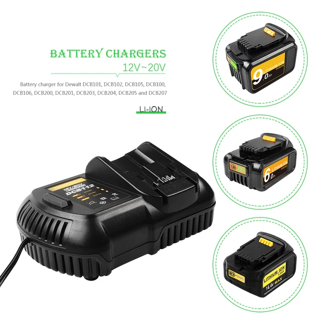 Waitley Battery Charger DCB206 For DEWALT 20 VOLT 6AH BATTERY