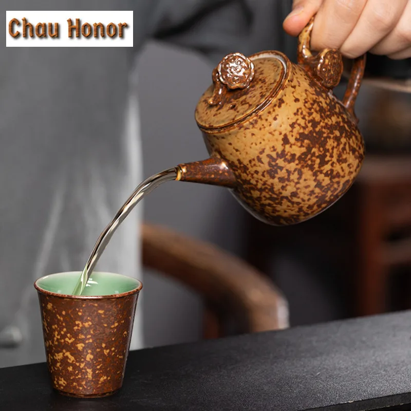 Longquan Celadon Gray Glaze Lotus Pod Tea Set Complete Set Handmade Tea Ceremony Set Teapot and Tea Cup Set Chinese Tea Set Gift