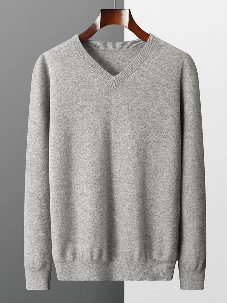 Yoyoselect High Quality Autumn Winter Men Cashmere Sweater V-neck Smart Casual Pullover 100% Cashmere Knitwear Luxury Soft Tops 4