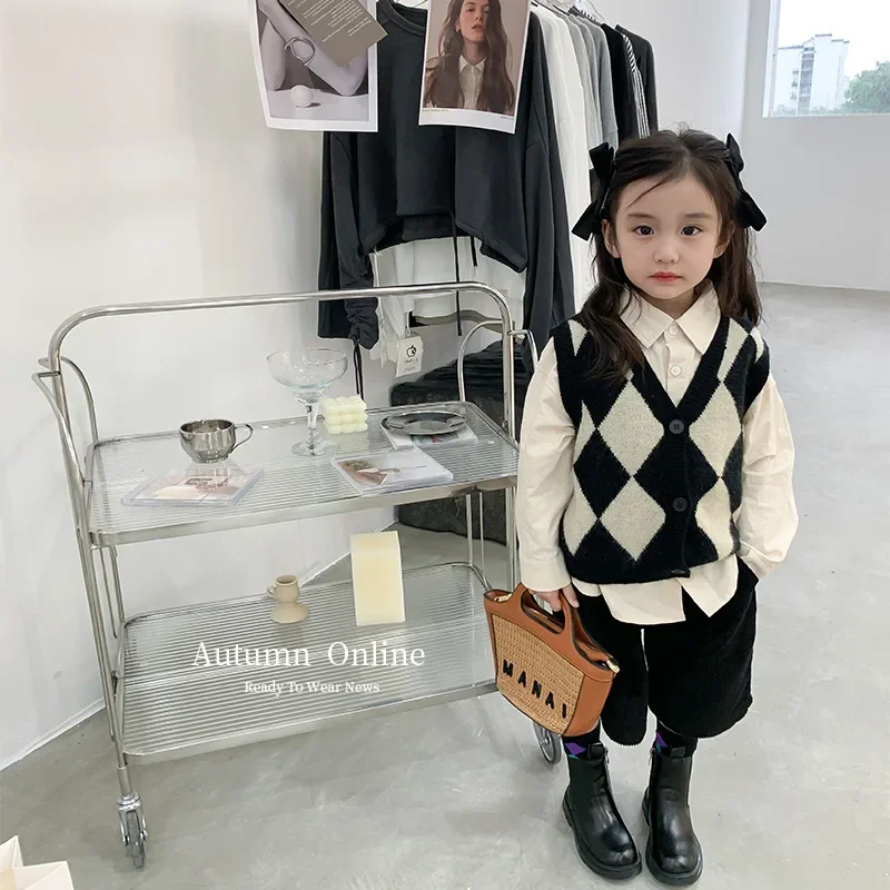 한국 프레피 스타일 어린이 운동복 조끼, 여성 니트 조끼, 가디건, 패셔너블 숄더 조끼, 2023 용수철 컬렉션