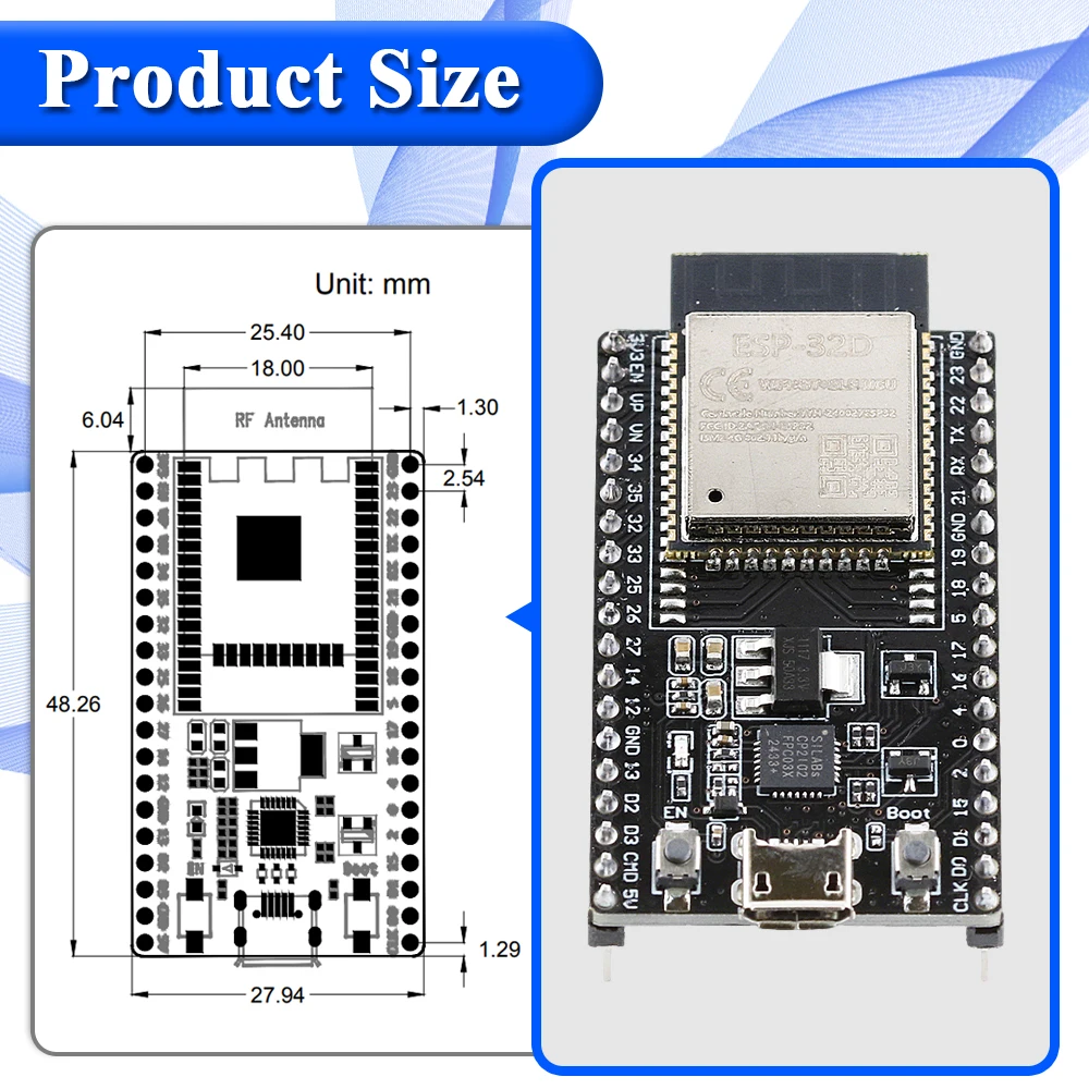 ESP32 Development Board with GPIO Expansion and USB Type-C Connectivity