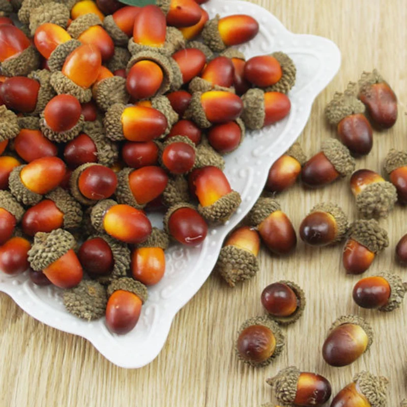 Artificial Acorns 50pcs Fake Nutty For Home Party Christmas Autumn Decoration