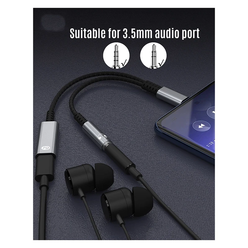 D8 USB-C to 3.5mm 헤드폰 및 충전 어댑터 2-in-1 60w 고속 충전 USB 타입 C to AUX 잭 어댑터-A86Z