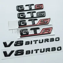 Letras negras brillantes GT GTS V8 Biturbo, emblema superior ABS para Mercedes Benz serie GT AMG, guardabarros lateral del coche, insignia del maletero, 2015