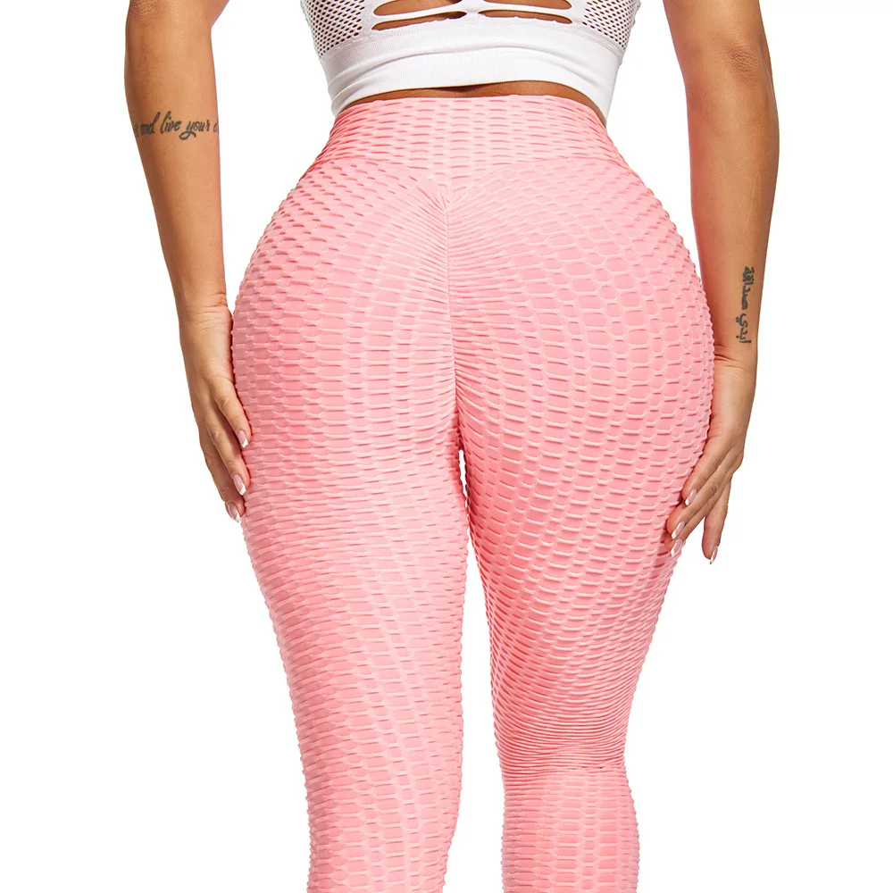 

Seamless Sport Yoga Pants Sexy High Waist Push Up Leggings Jacquard Bubble Fitness Workout Tight Pants Women's Cycling Leggings