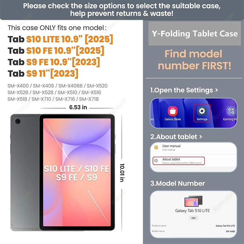 Slim Folio Stand Tablet Cover with Y-Folding Design and Multi-Angle Viewing, Auto Wake/Sleep Function,