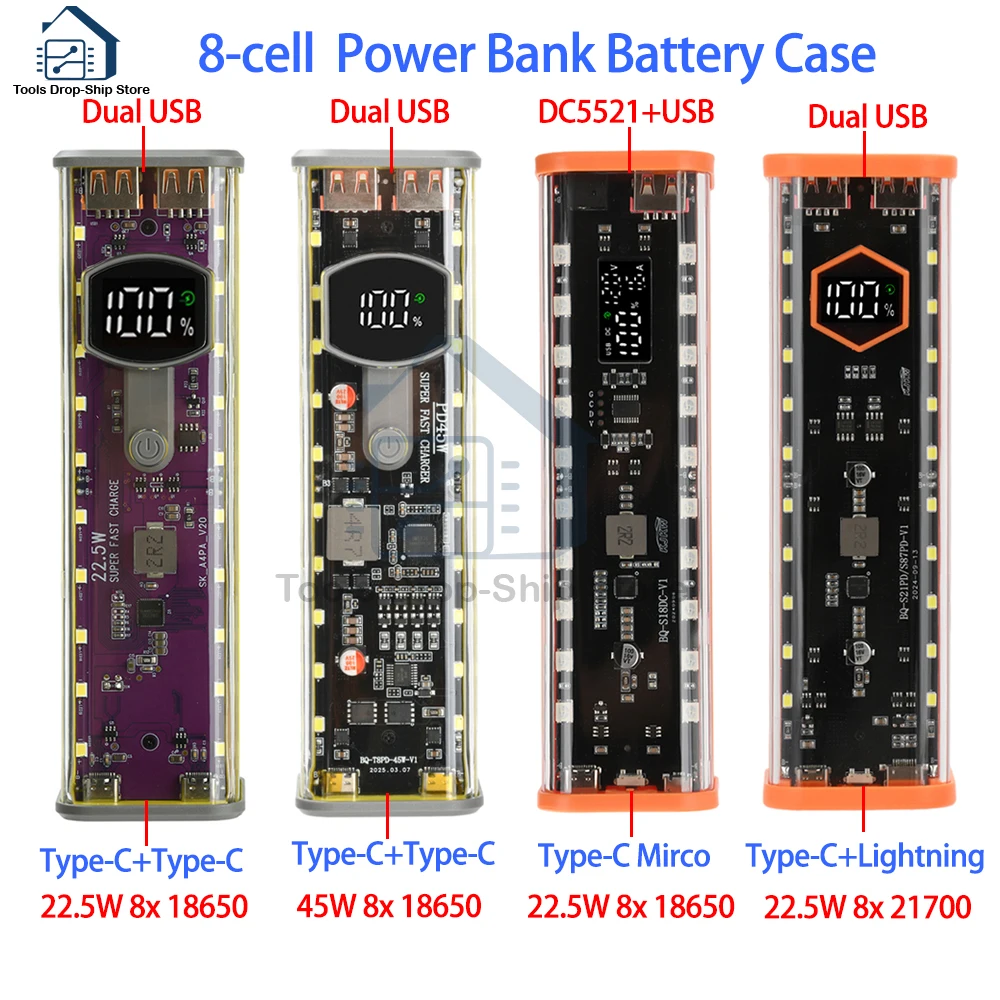8x18650PowerBankCasePD22.5W45wFastChargingLEDScreenTransparentBatteryStorageBoxUSB+Type-CPortForSmartPhone-AliExpress1420
