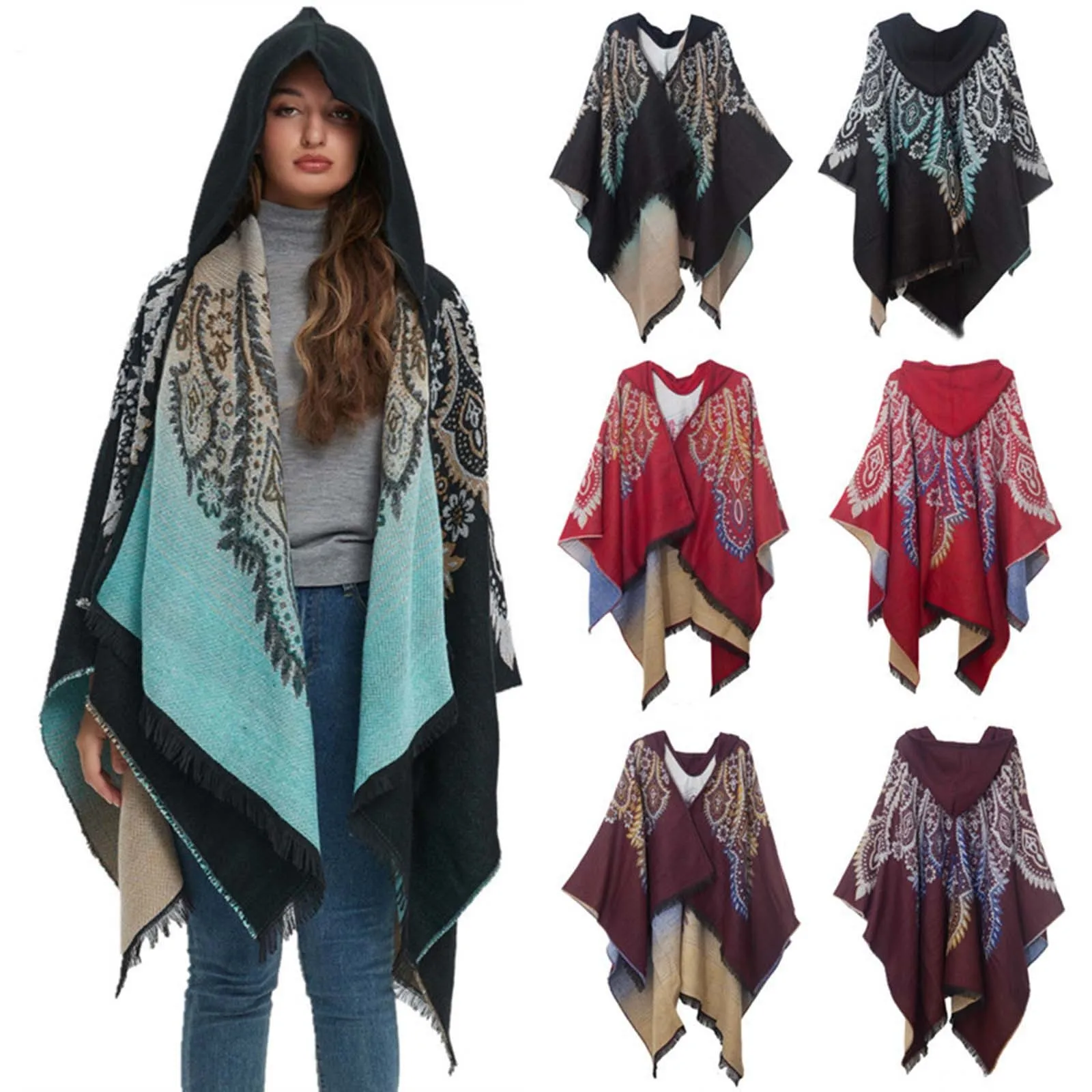 

Women's Printed Shawl Fashionable Warm Soft Cardigans Scarf Double Thickened Shawl