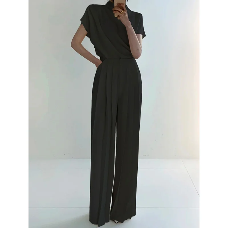 Freeacy Urban Female Solid Color Casual High Waisted Pleated Staight Wide Leg Pants Women's Elegant Office Bottoms 2023 New