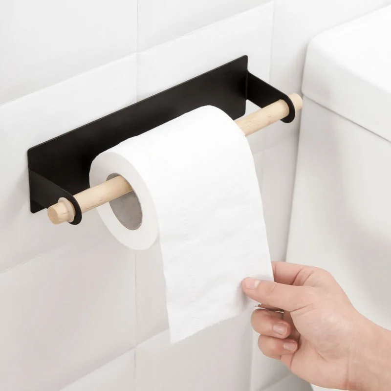 

Kitchen Bathroom Wooden Towel Rack Metal Veneer Kitchen Cabinet Cling Film Rag Hanger Storage Box Toilet Paper Holder Paper Hold