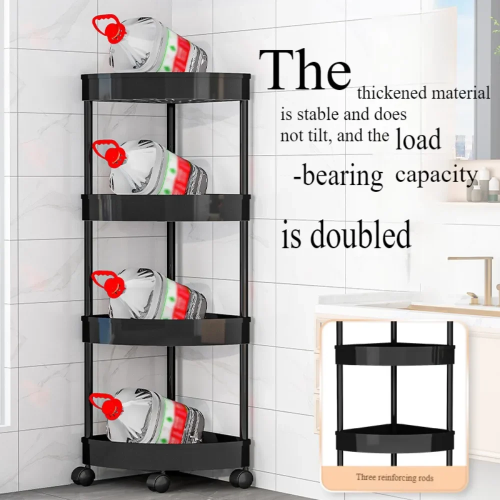 3/4/5 Tier Storage Shelf Rolling Cart Movable Bathroom Corner Triangle Shelfs Bathroom Corner Cabinet Shelf Rolling Storage Cart 2