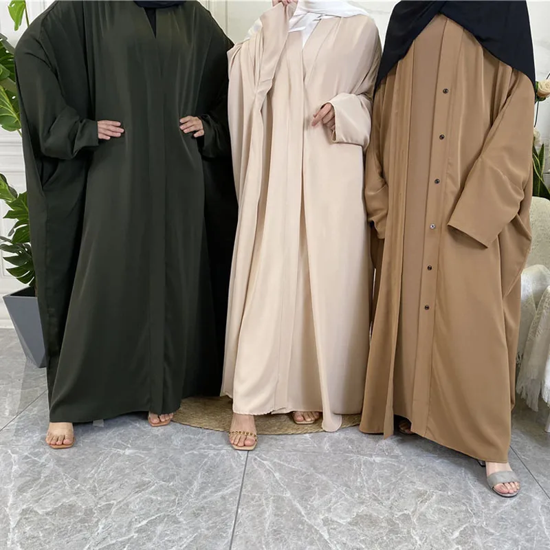 Open Buttons Abayas for Women Muslim Eid Mubarak Kimono Long Maxi Dress Turkey Dubai Kaftan Ramadan Arab Islamic Jalabiya Caftan