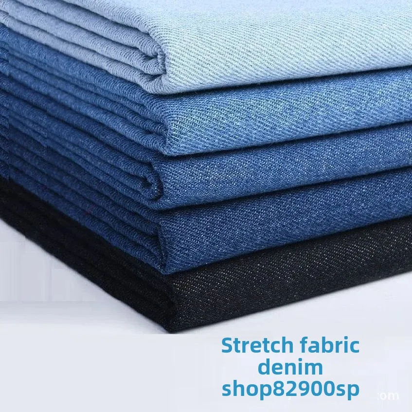 Thickened Cotton Elastic Denim Fabric Light Blue Spring Autumn Seasonal Pants Shirt Apron Clothing for Men Women Children