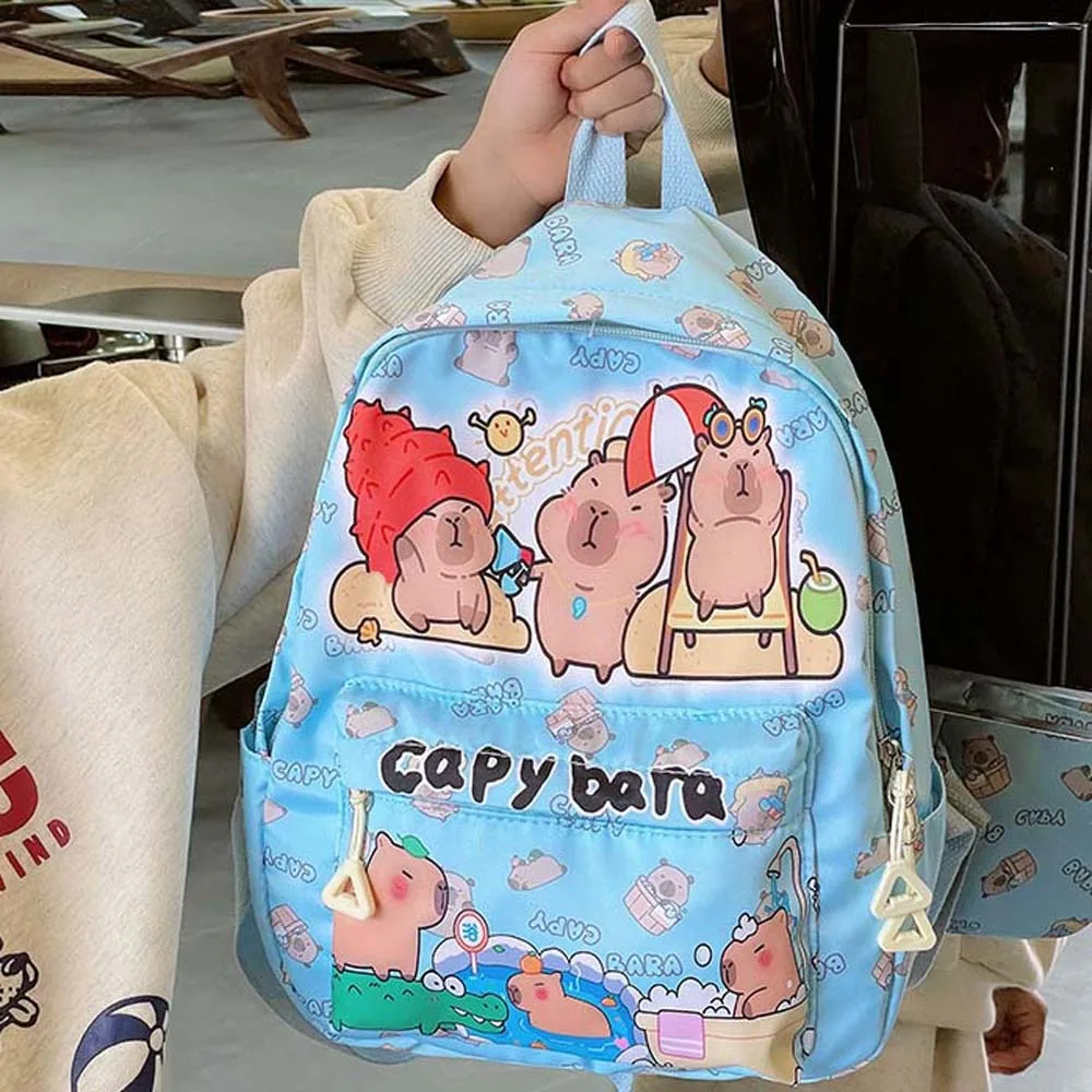 Thickened Capybara Backpack Wide Straps Nylon Cartoon Animal Daypack Lightweight Foldable Large Capacity School Bag Students