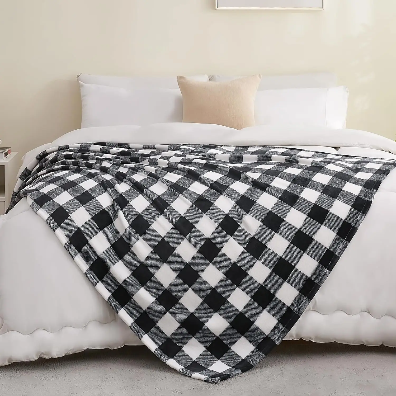 1PC Blanket for Couch Sofa Bed Plaid Decor Black White Checkered Blanket Cozy Fuzzy Soft Lightweight Warm Blankets  All Seasons 3