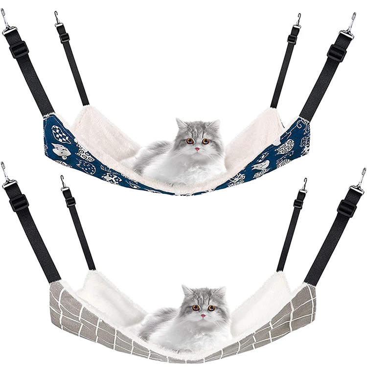 

Reversible Cat Hanging Hammock Soft Breathable Pet Cage Hammock with Adjustable Straps and Metal Hooks Double-Sided Hanging Bed