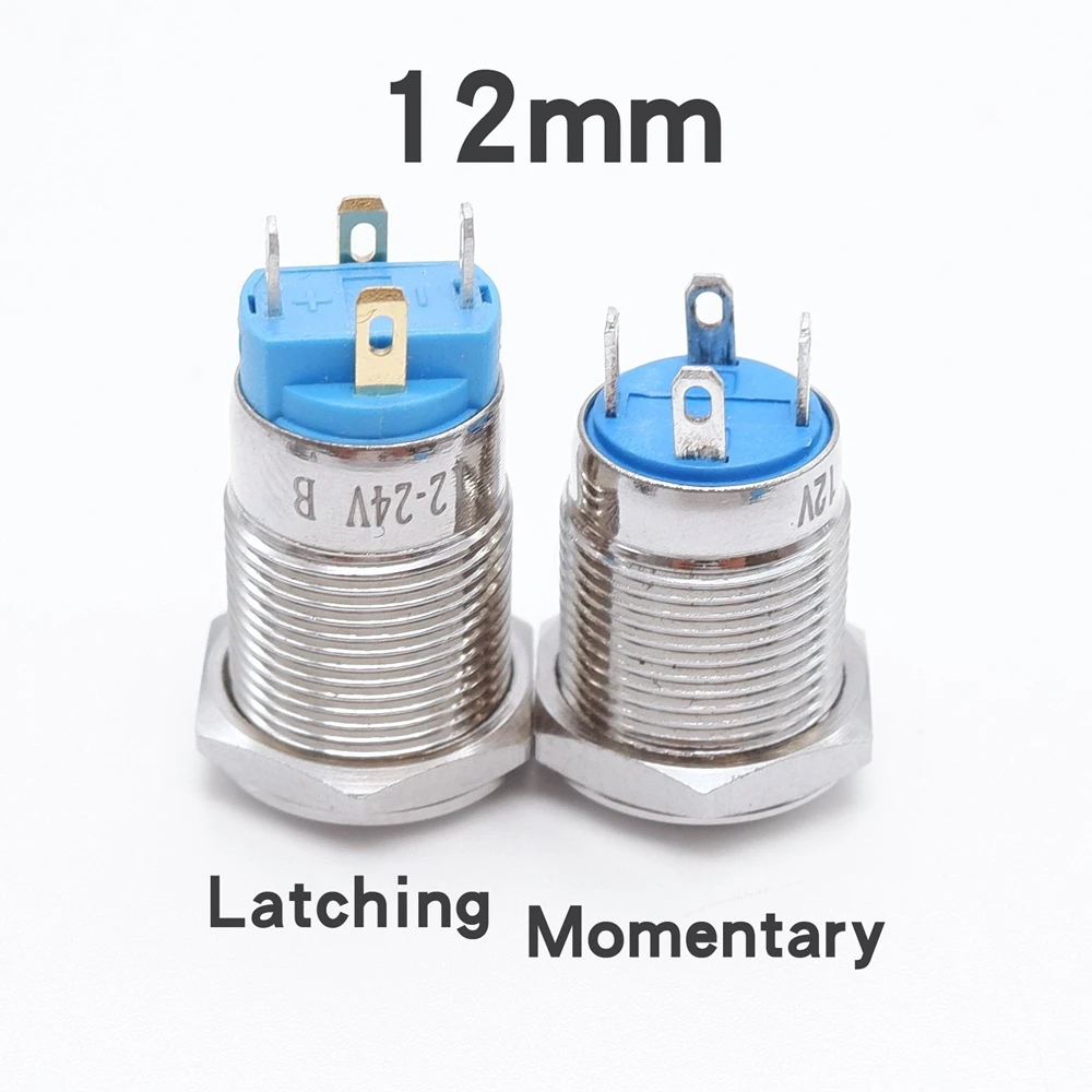 Metal Push Button Switch 12mm 16mm 19mm 22mm Flat Head 1NO1NC Start Stop LED Light Red Orange Blue Green White 3v 12v 24v 110v