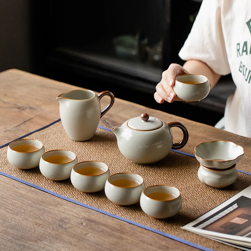 

Офисный чайный сервиз Gaiwan, современный Улучшенный семейный чайный сервиз, послеобеденный вращающийся чайный сервиз, фарфоровая плитка, бытовые товары