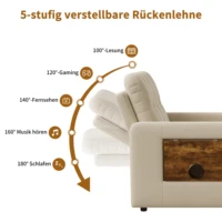 Диван-кровать Comanlai 3-в-1, выдвижное кресло, с регулируемой спинкой, односпальный диван-кровать с подушками, подстаканником и боковым карманом — изображение 6