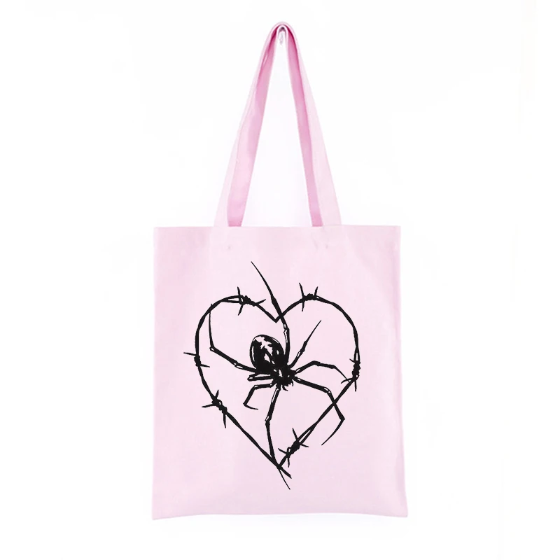 Gothic spider print women shoulder bags Vintage canvas bag large capacity women bag emo dark snake shopper bag casual y2k Tote