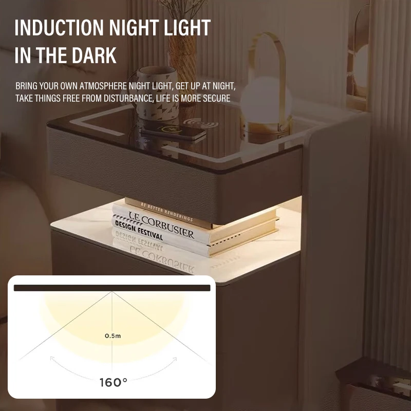 Multifunctional Intelligence Headboards Simple Modern Bedroom Nordic Log Storage Wireless Charging Bluetooth Speaker Nightstands