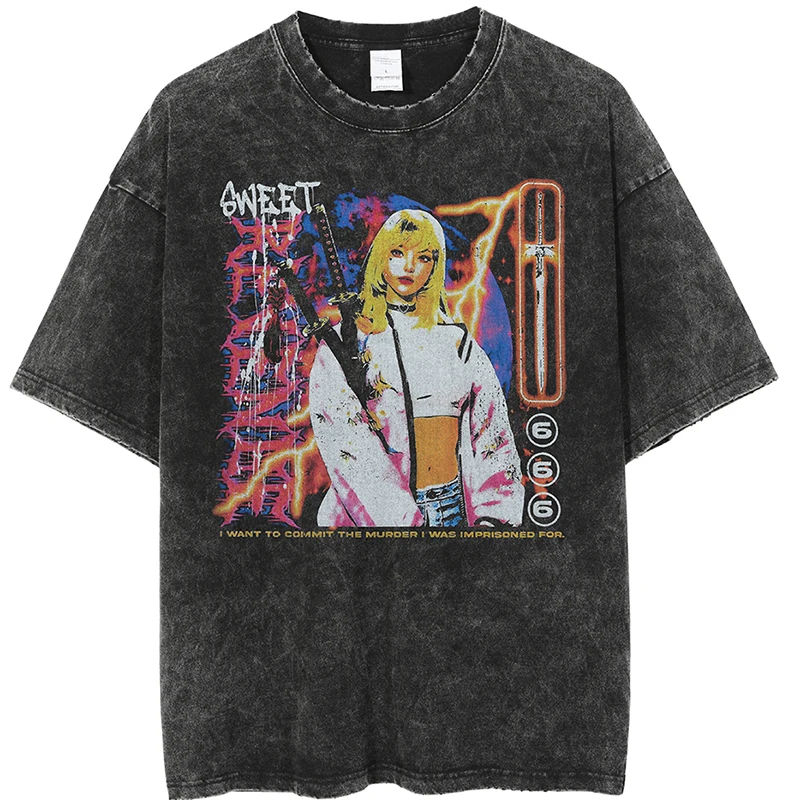 Custom Men Streetwear T-Shirt Hip Hop Painting Girl Printed T Shirt Harajuku Cotton Tops Tees Short Sleeve Vintage Washed Tshirt