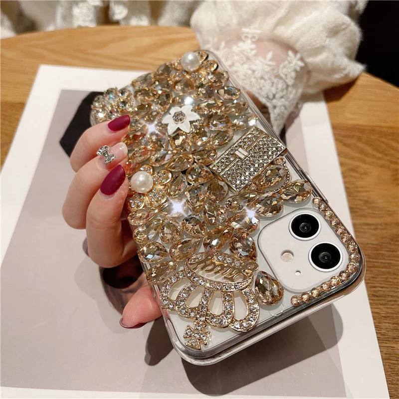 Crown Bag Diamond Phone Case, Creative Mobile Covers, Luxury Diamond, For iPhone 15, Samsung S22, S23, Note 20
