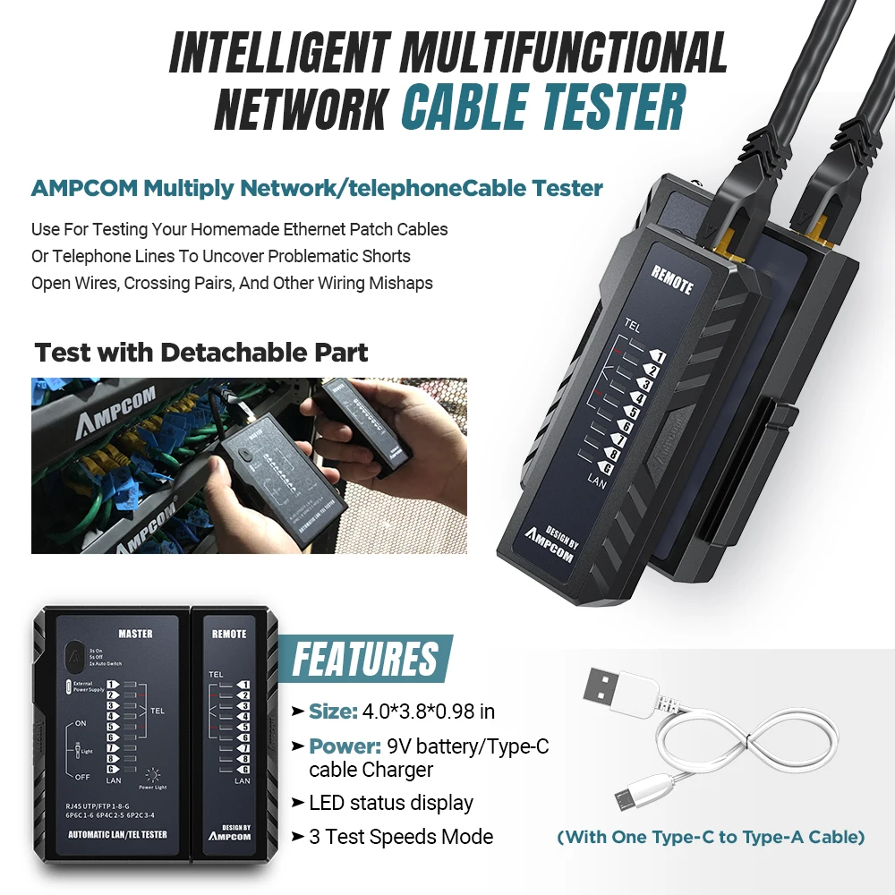 네트워크 도구 키트, AMPCOM 12 in 1 전문 휴대용 이더넷 컴퓨터 유지 보수 LAN 케이블 테스터 크림퍼 커터 수리 세트