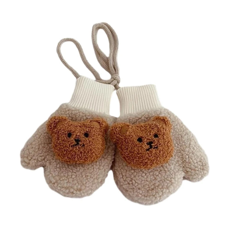 따뜻한 장갑 귀여운 곰 장식 양고기 양모 장갑 방풍 전체 손가락 장갑 W3JF