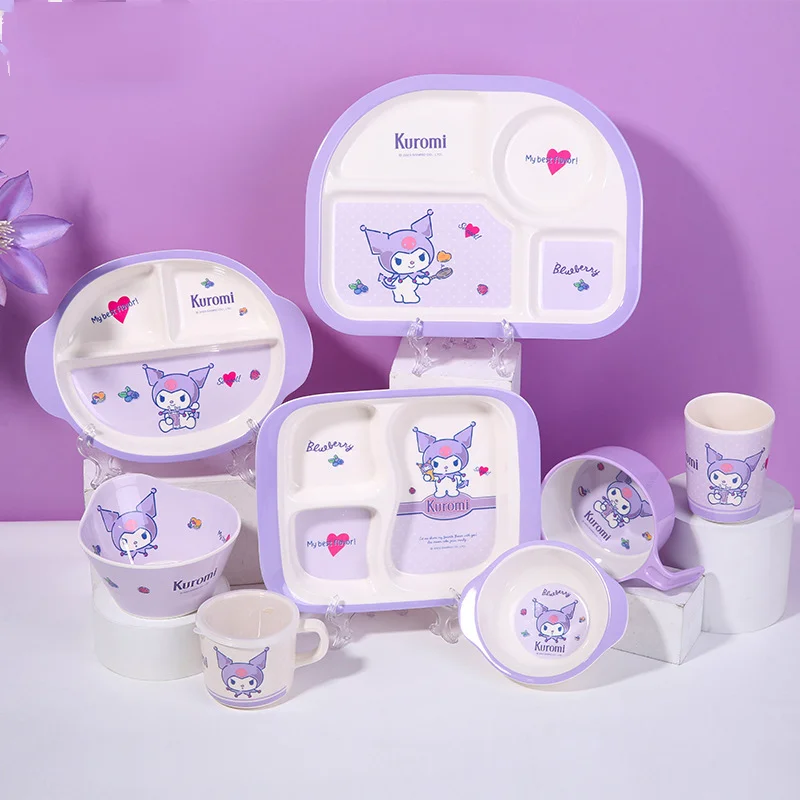 

Sanrio Kuromi Kawaii Children Melamine Tableware Anti Scalding Cartoon Anime Children Food Plate Water Cup Bowl Children Gift