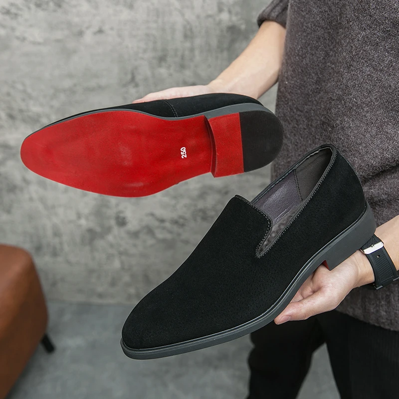 

38~46 Designer Formal Simple Luxury Red Bottom Suede Leather Moccasins Wedding Business Dress Mens Casual Shoes for Men Loafers