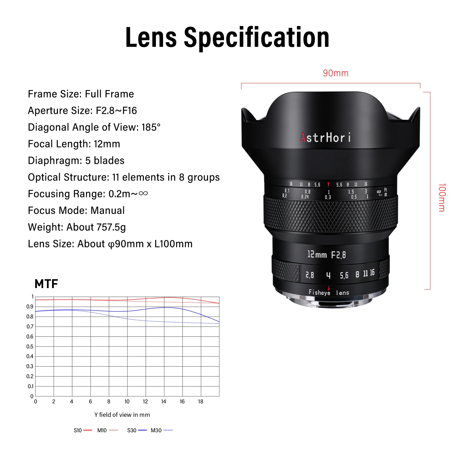 AstrHori 풀 프레임 12mm F2.8 E 니콘 Z 후지필름 XF 캐논 RF L-마운트용 별빛 사진 촬영용 어안렌즈