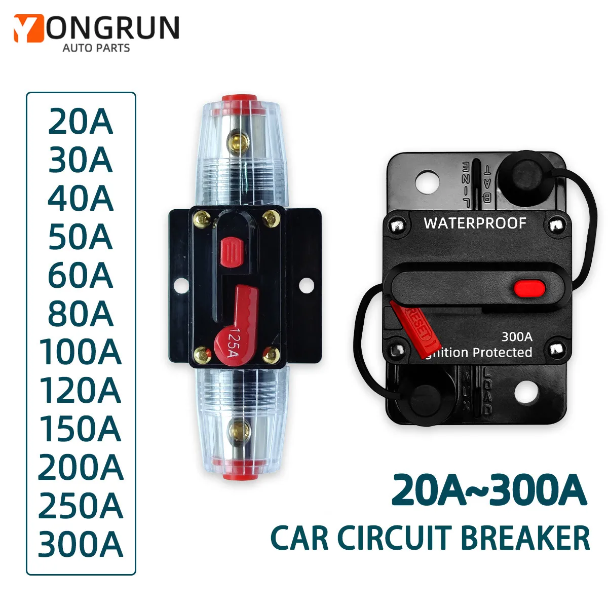12v-48v Circuit Breaker 30a To 300a Power Protection Fuse Manual Reset Waterproof Car Boat Manual 300a 200a 150a 100a 50a 40a circuit breaker,resettable fuse