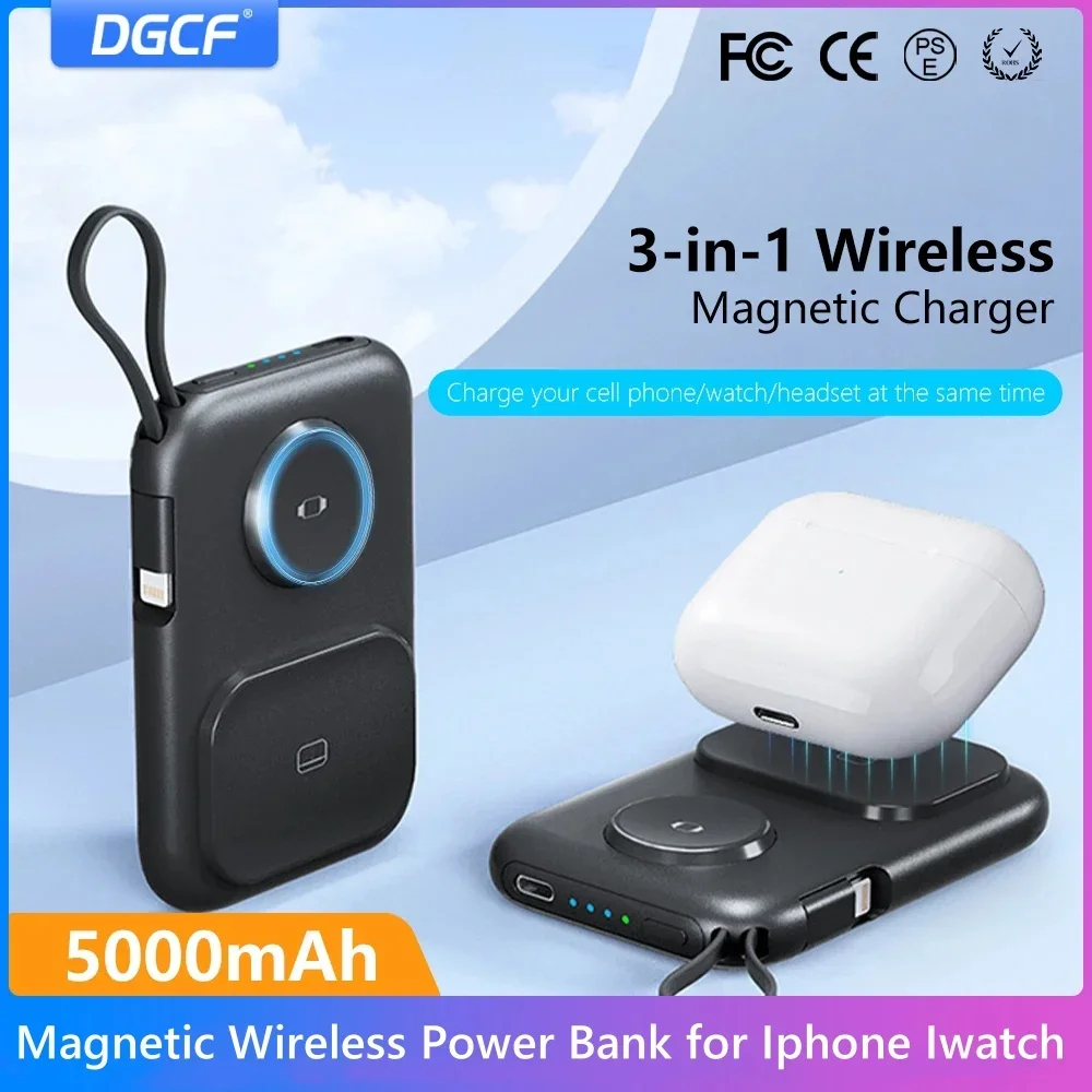 5000Mah Magnetic Power Bank Wireless Charge 3 In 1 Per Iphone Iwatch Airpods Apple Powerbank Batteria Ausiliaria Esterna Portatile