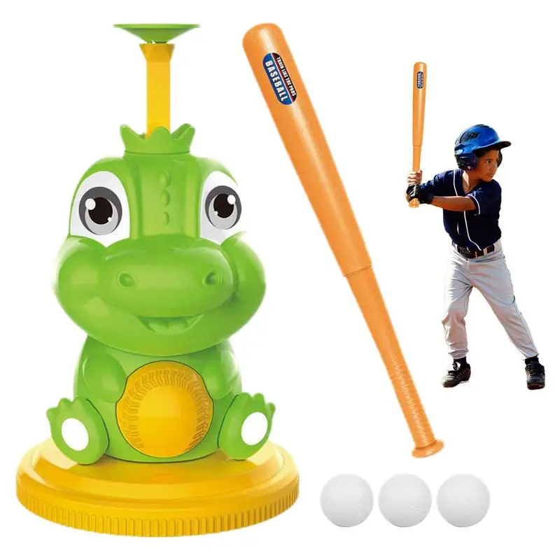 

Tee Popper Baseball Training Cartoon Dinosaur Baseball Pitching Machine Toddler Sports Toys Multipurpose Batting Practice Toys