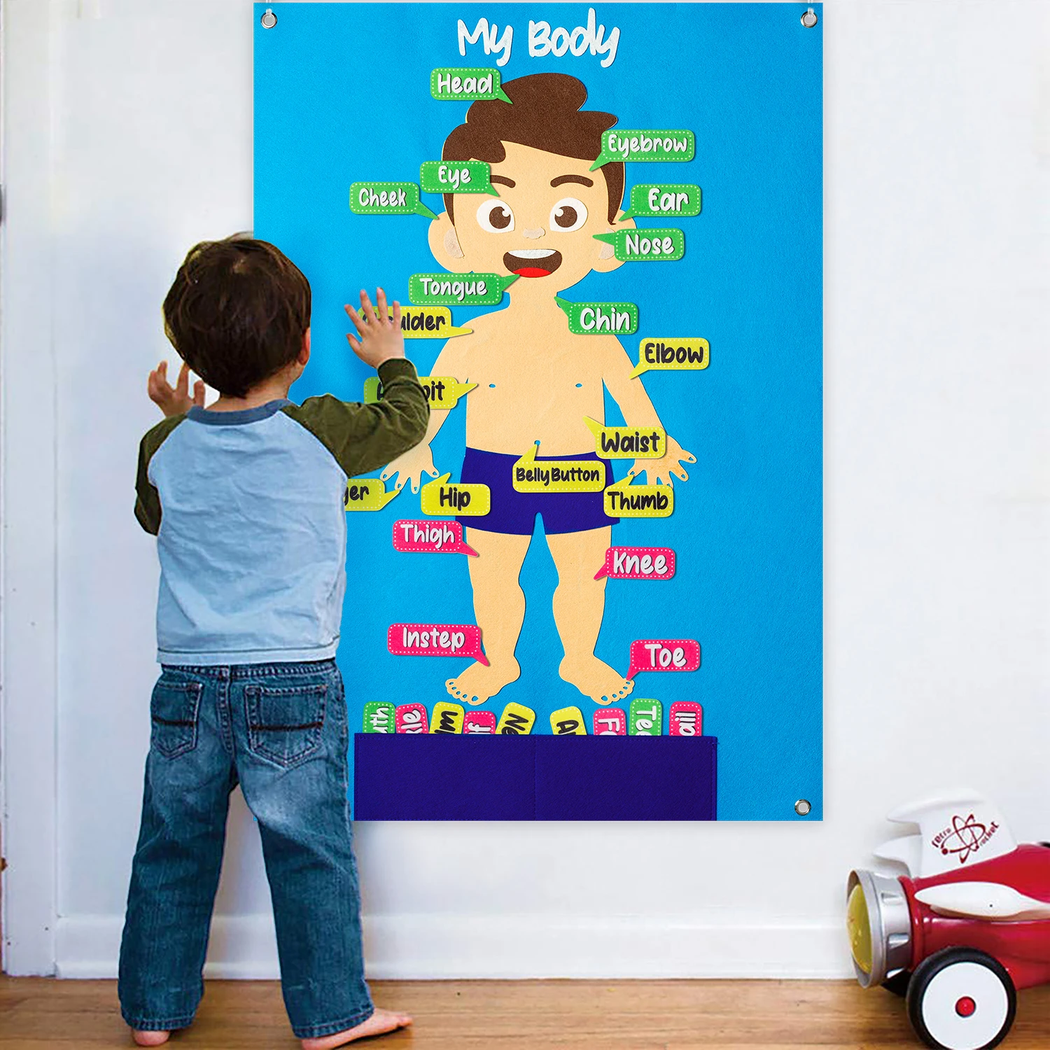 Body Awareness Full Felt Storyboard Set 35Pcs felt board play set Cartoon Kid Physical Cognitive Hanging Backdrop Classroom Puzzle Interactive Games