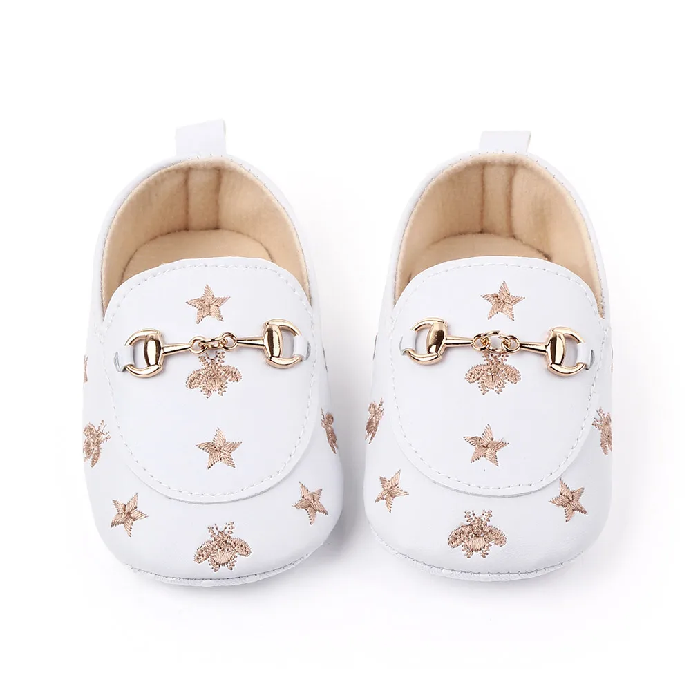 PU Leather Baby Shoes Embroidered Stars Christening Baptismal Moccasins Infant Boys Girls Slip-On Peas Shoes Walking Shoes 0-18M 5