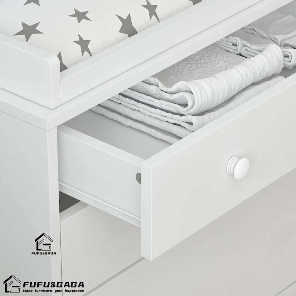 White Nursery Dresser with 5 Drawers & Shelves, Baby Storage Organizer, Easy Assembly (47.6" W)
