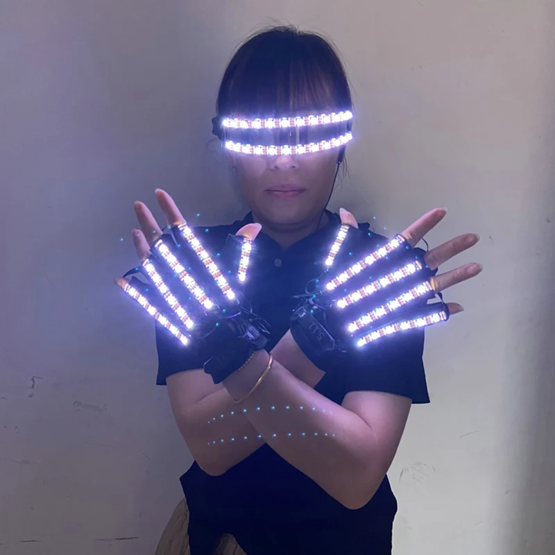 LED Gloves Full Color Rave Flashing Finger Remote Contorl Glowing Glasses Costume Props Party DJ Halloween Christmas Decor