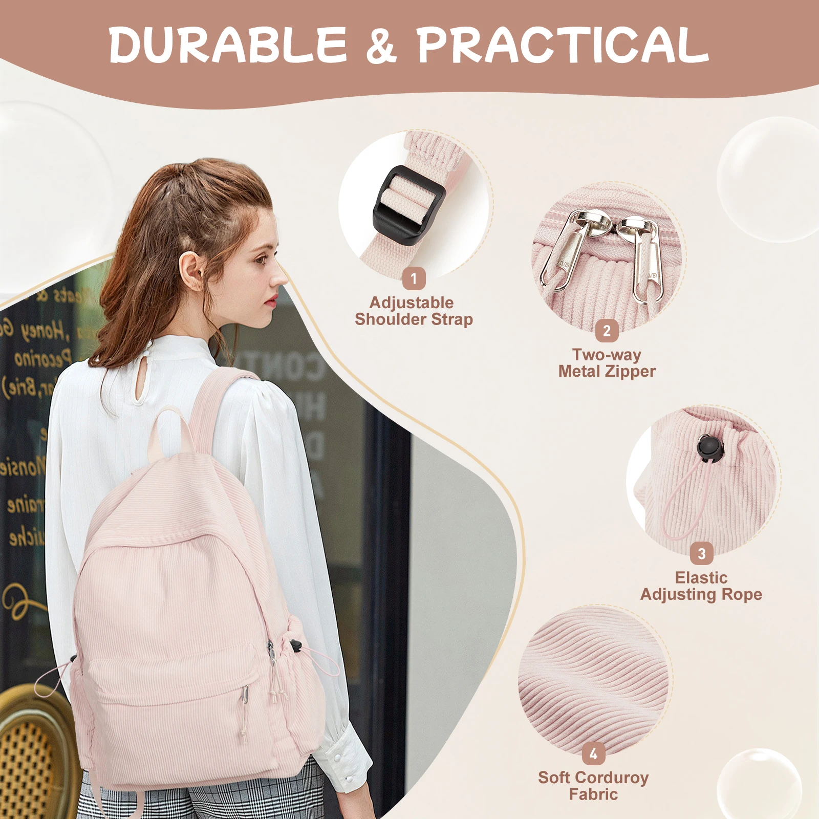 School Backpack for Teens Girls Boys Laptop Bag Fits 15.6 Inch College Travel Durable Leisure Fashion Student Backpack for Women 4