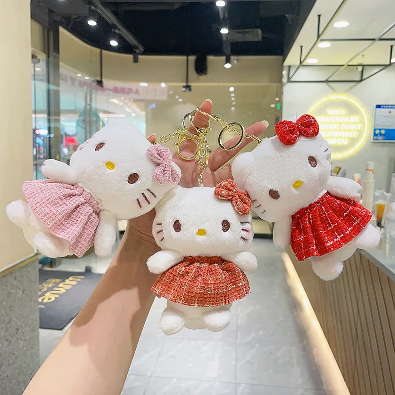 Kawaii Anime Hello Kitty Keychain Pendant Angel Plush Doll Cartoon Melodys Kuromi Cinnamoroll Cute Girl Handbag Decoration Gift
