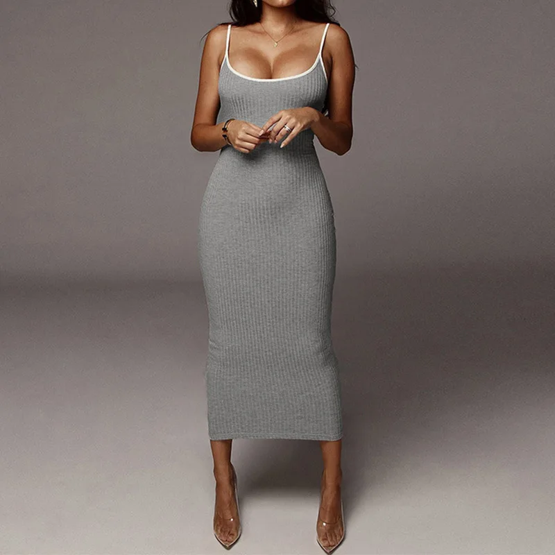 

Backless Pink Fashion Sexy Lady Club Midi Dress Autumn Women Elegant Party Outwear Spaghetti Strap Bodycon Ribbed Dress