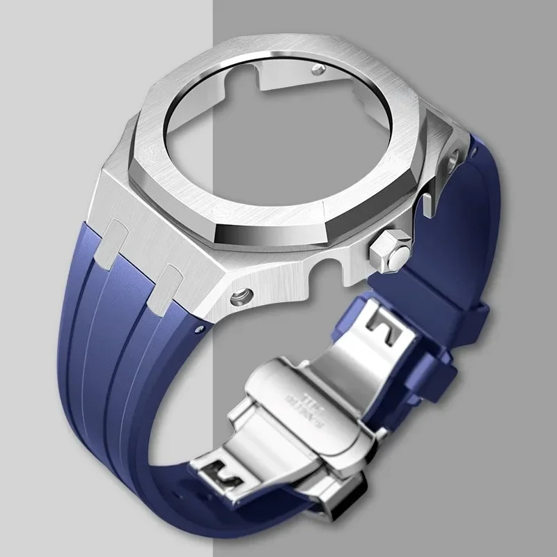 Premium Stainless Steel Casioak Case with Metal Bezel and Rubber Band
