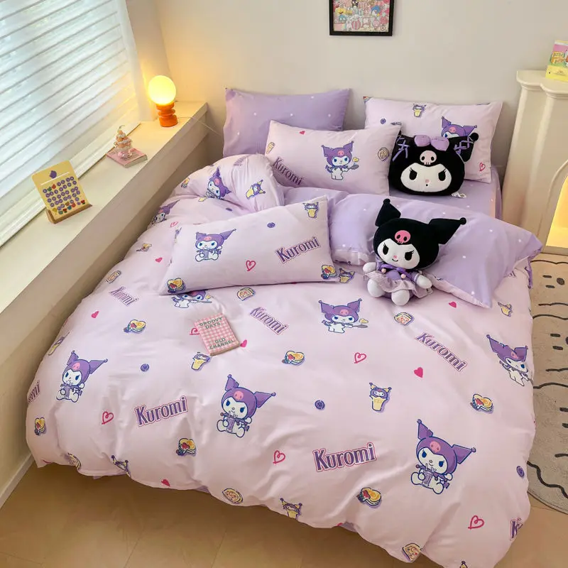 

Cartoon Cute Sanrio Series Cotton Four Piece Set My Melody Kuromi Cinnamoroll Kawaii Student Dormitory Bed Sheet Quilt Cover