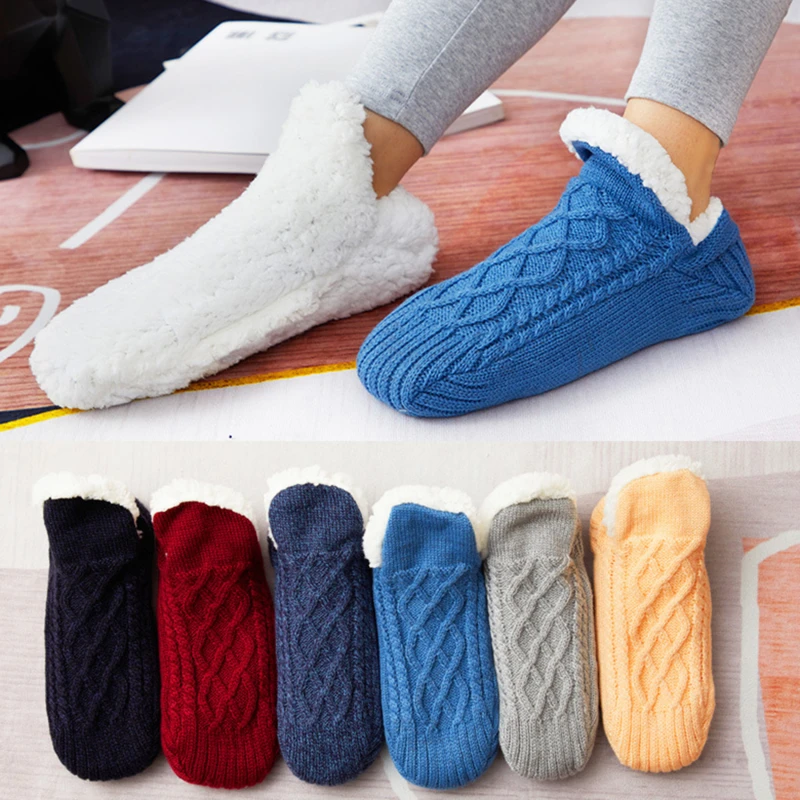 

Women Men Winter Socks Thicken Warm Soft Cotton Sock Home Non-Slip Bedroom Shoes Christmas Gift Knitted Room Floor Sleep Sock