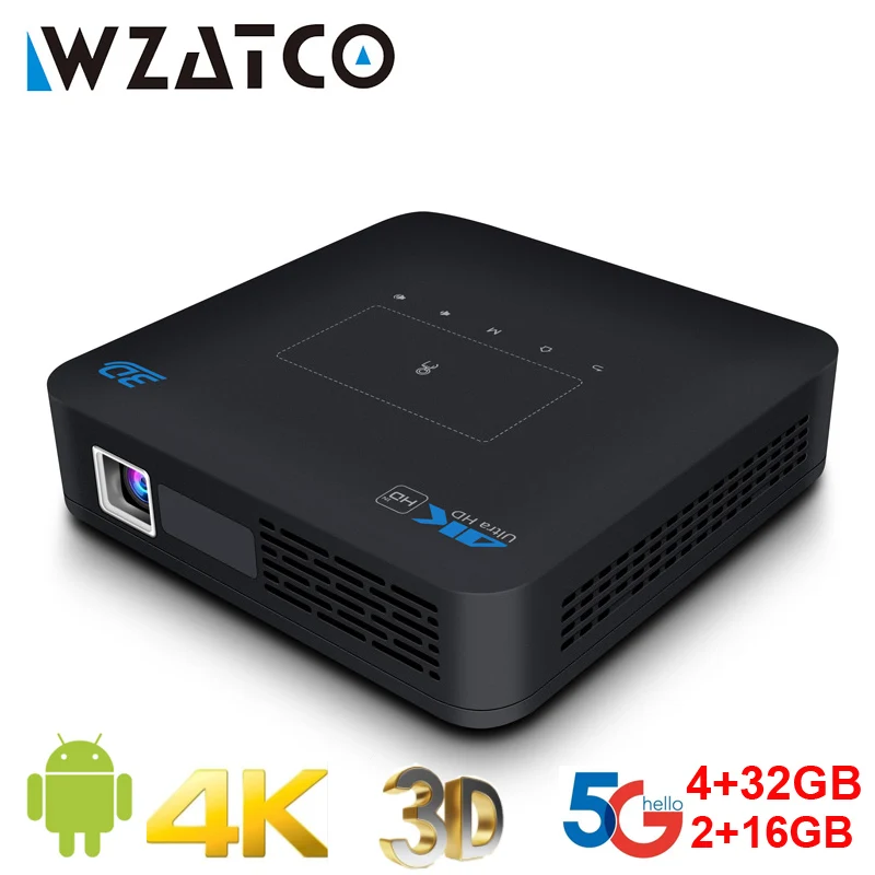 Wzatco-スマート3Dミニプロジェクターp15 dlp,4K,Android BT 4.2