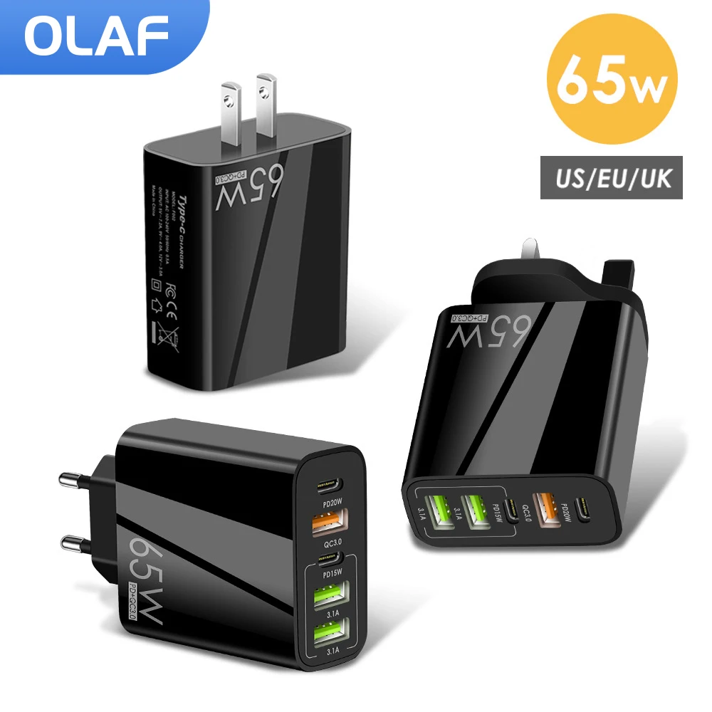 OLAF 65W Tablet Charger QC3.0 Phone Fast Charger 20w PD USB Charger EU